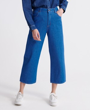 Superdry Wide Leg Crop Női Farmer Sötétkék | AVMKR8407